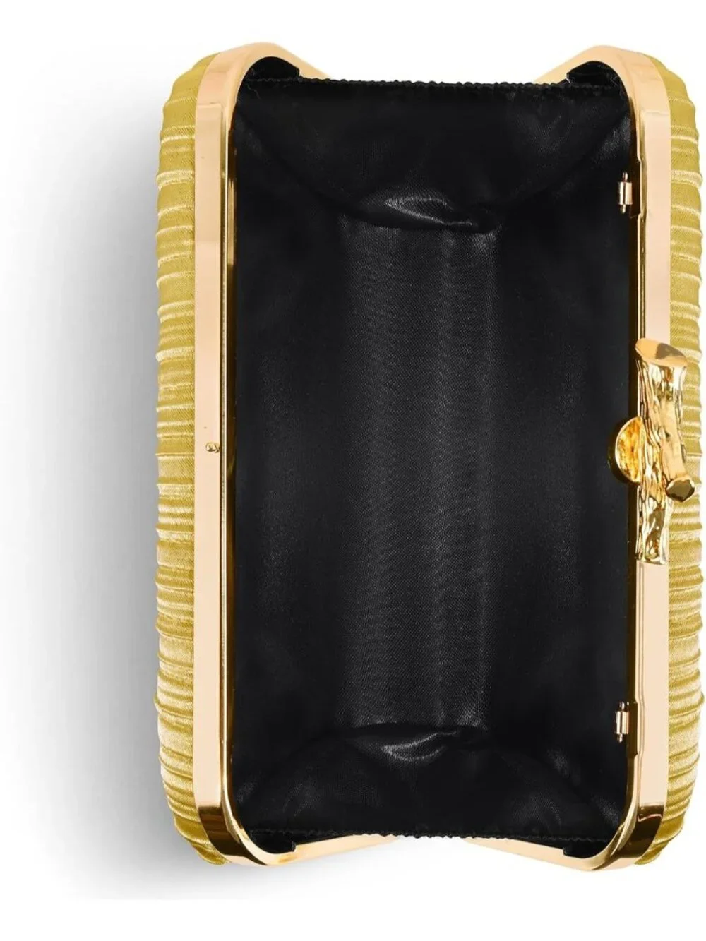 👜Women's Satin Deep Gold Woven PU Leather Clutch Evening Bag Chain Wedding